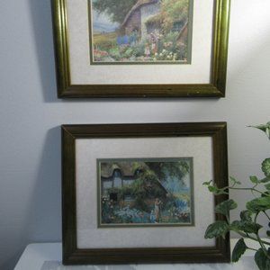 2 Reproductions Paintings by Arthur S. Wilkinson Garden in green frames